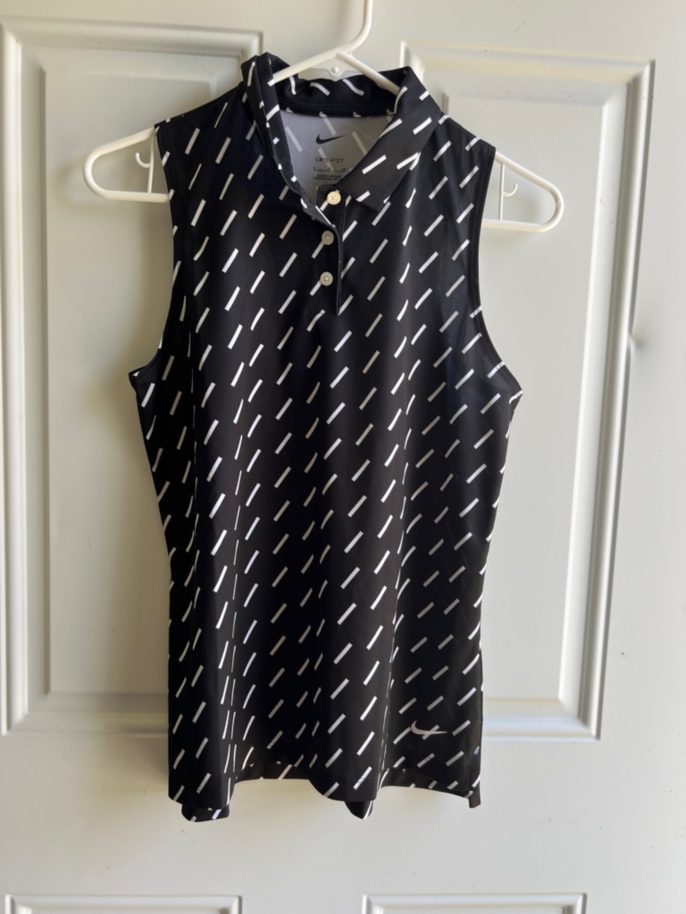 Nike Black Sleeveless Polo Tank with White Dash Pattern